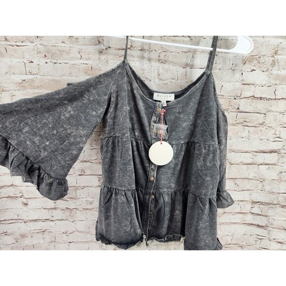 Hayden Tops - Hayden Boho Open Shoulder Top Size Small NEW Oversized Grey